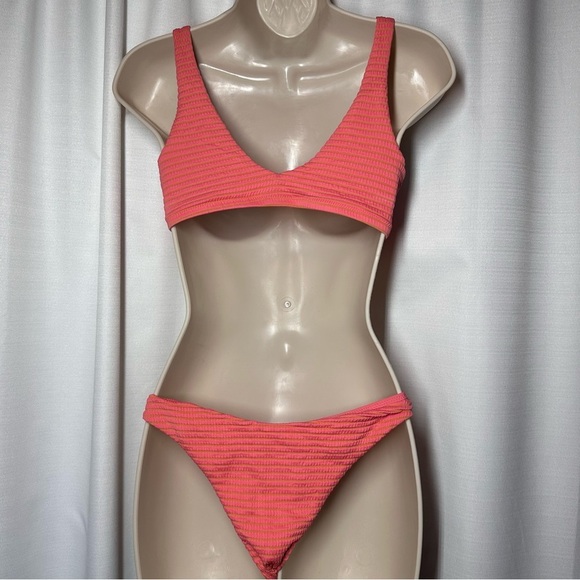 Lululemon Smocked Skimpy Fit Swim Suit Bikini Top Bottom Size 8 A/B Cup Apricot - Picture 5 of 12